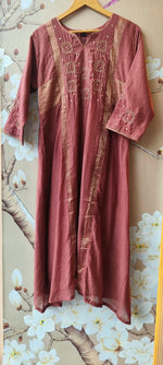 Premium Banarasi Mul chanderi zari detailing full suit set in brown