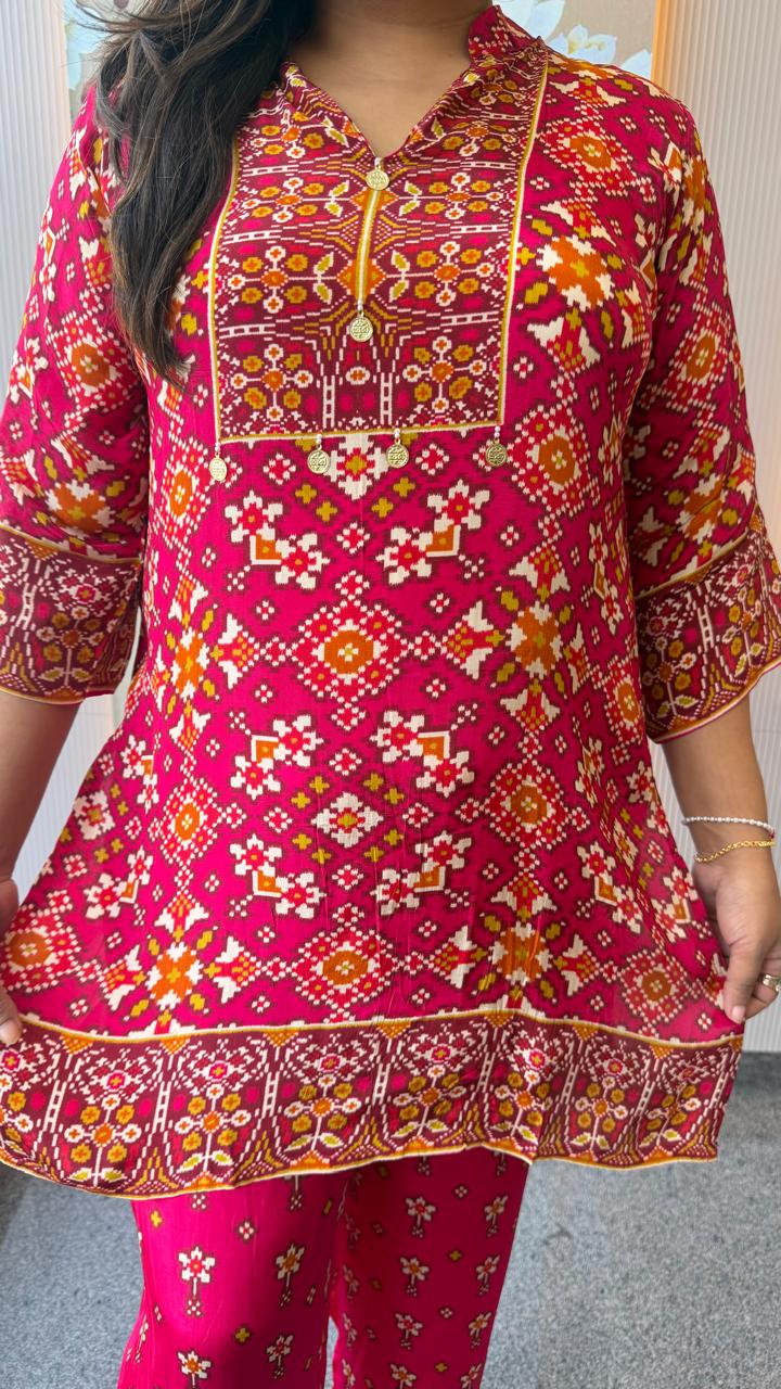 Premium pure crepe patola Co ord in red