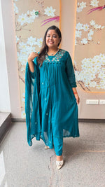 Pure Mul cotton real mirror rama blue full suit set in rama