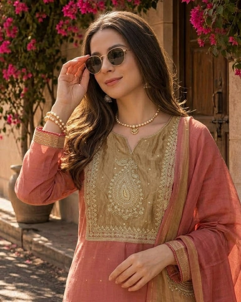 Jamdani with lace work and bead work