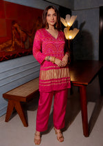 Premium gaji silk lakri patta lining Co ord in Rani pink