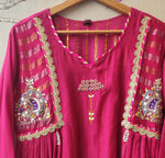 Super wow double layer Mul chanderi suit set in Rani pink