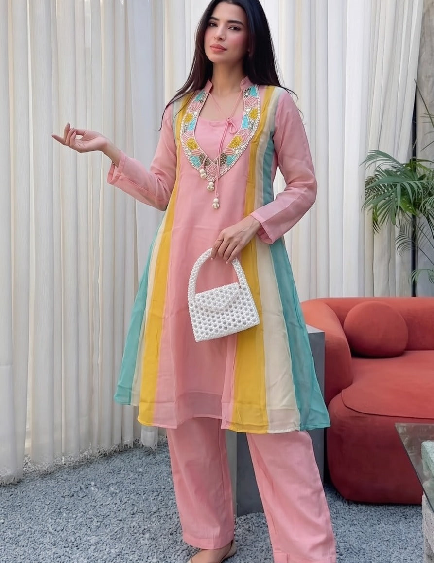 Super premium orgneza multi co ord in pink