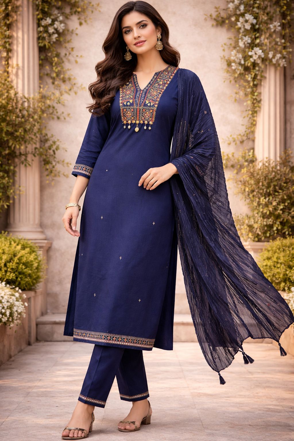 Premium cotton full suit set in blue