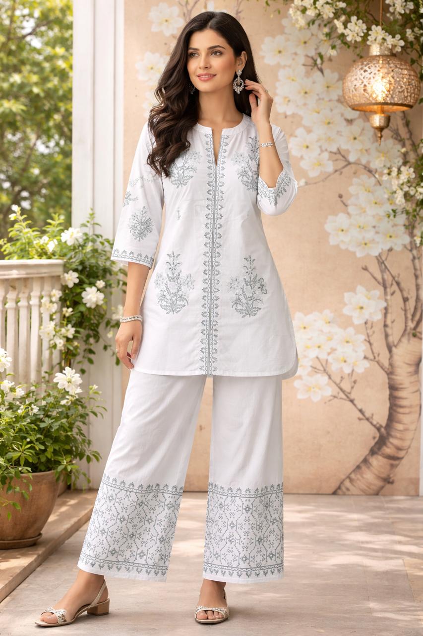 Premium cotton block printed with lining co ord set