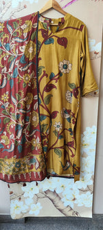 Crepe silk yellow front n back Kalamkari printed suit set