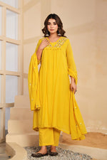 Pure Mul cotton real mirror full suit set in yellow