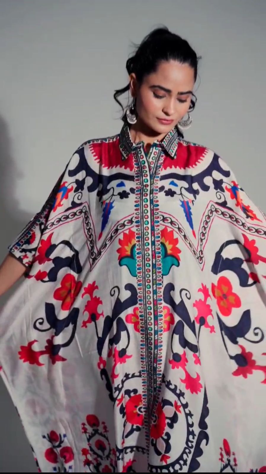 Pure muslin silk digital printed kaftan set