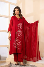 Pure Mul cotton embroidered in red