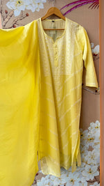 Premium crush cotton with inner hand chikankari full suit set in yellow