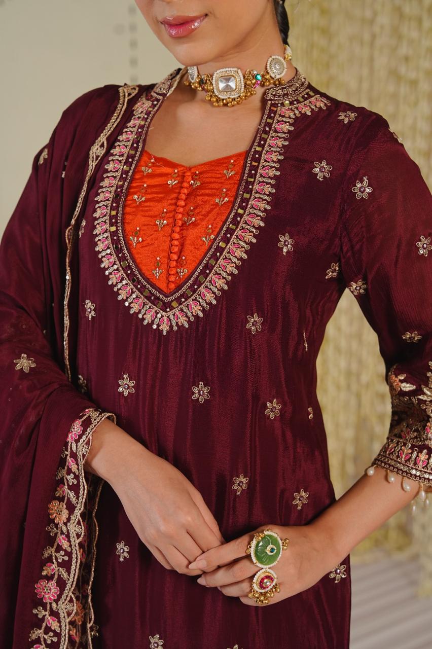 Pretty crepe silk with gorgeous handwork suit set