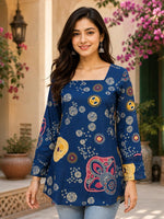 Pretty cotton designer back top in blue Pretty cotton designer back top in blue