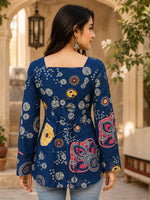Pretty cotton designer back top in blue Pretty cotton designer back top in blue