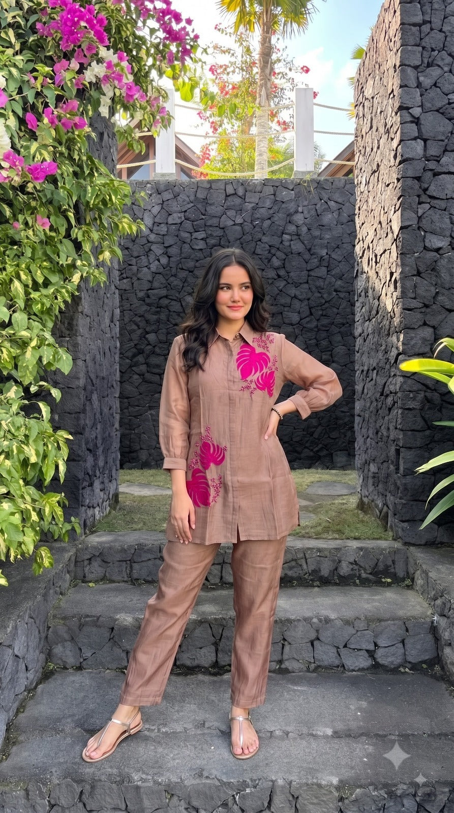 Premium salsa applique co ord set in pink