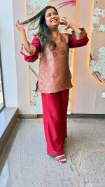 Pretty brocade designer super stylish and comfortable co ord set in maroon