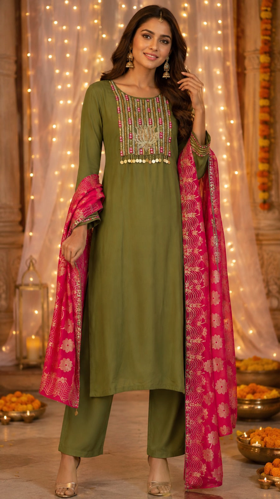 Pretty Mul chanderi with zari detailing and banarsi weaved dupatta