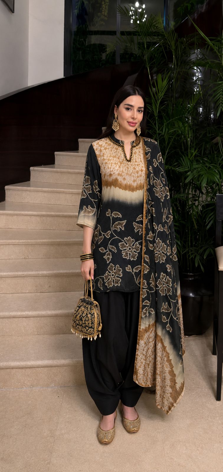 Pure crepe farshi salwar suit set in black