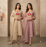 Pretty Mul chanderi in purple with applique embroidery