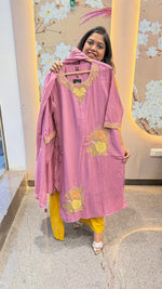 Wow cotton chanderi fully embroidered with pocket suit set in onion pink