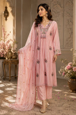 Pretty embroidered Mul Chanderi lining suit set in pink