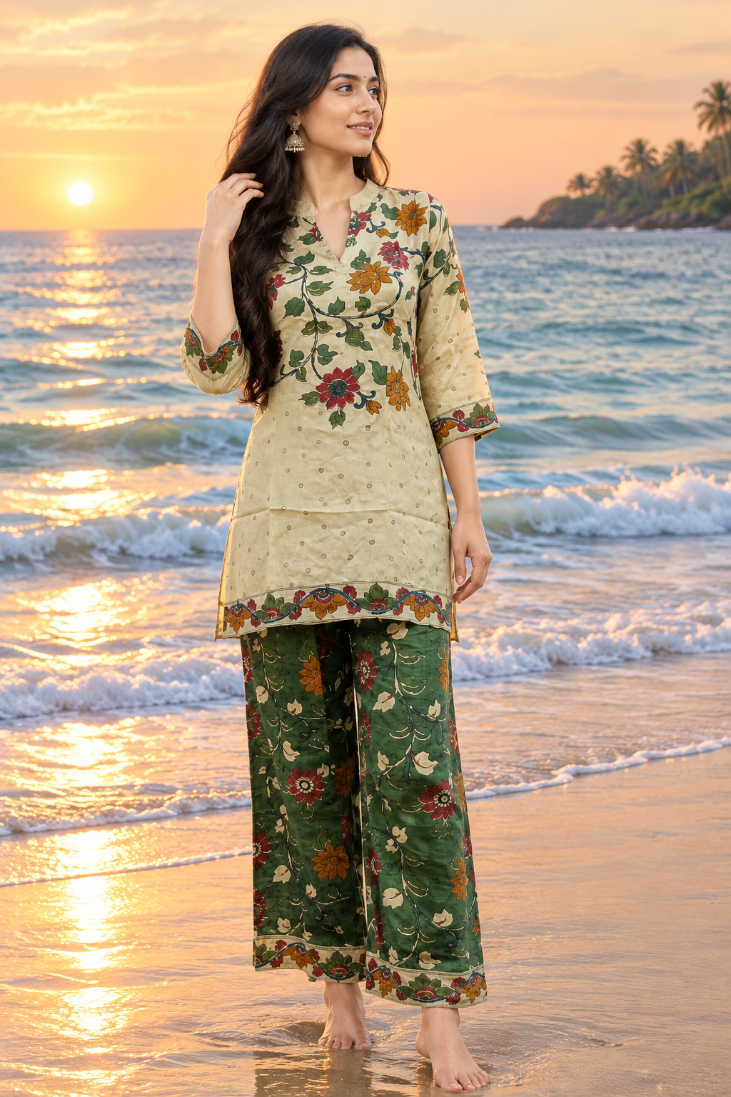Create a Bollywood same don't change colour give me background one girl sea no dupatta