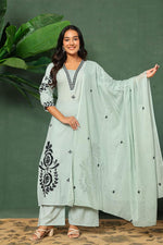 Cotton applique suit set in green