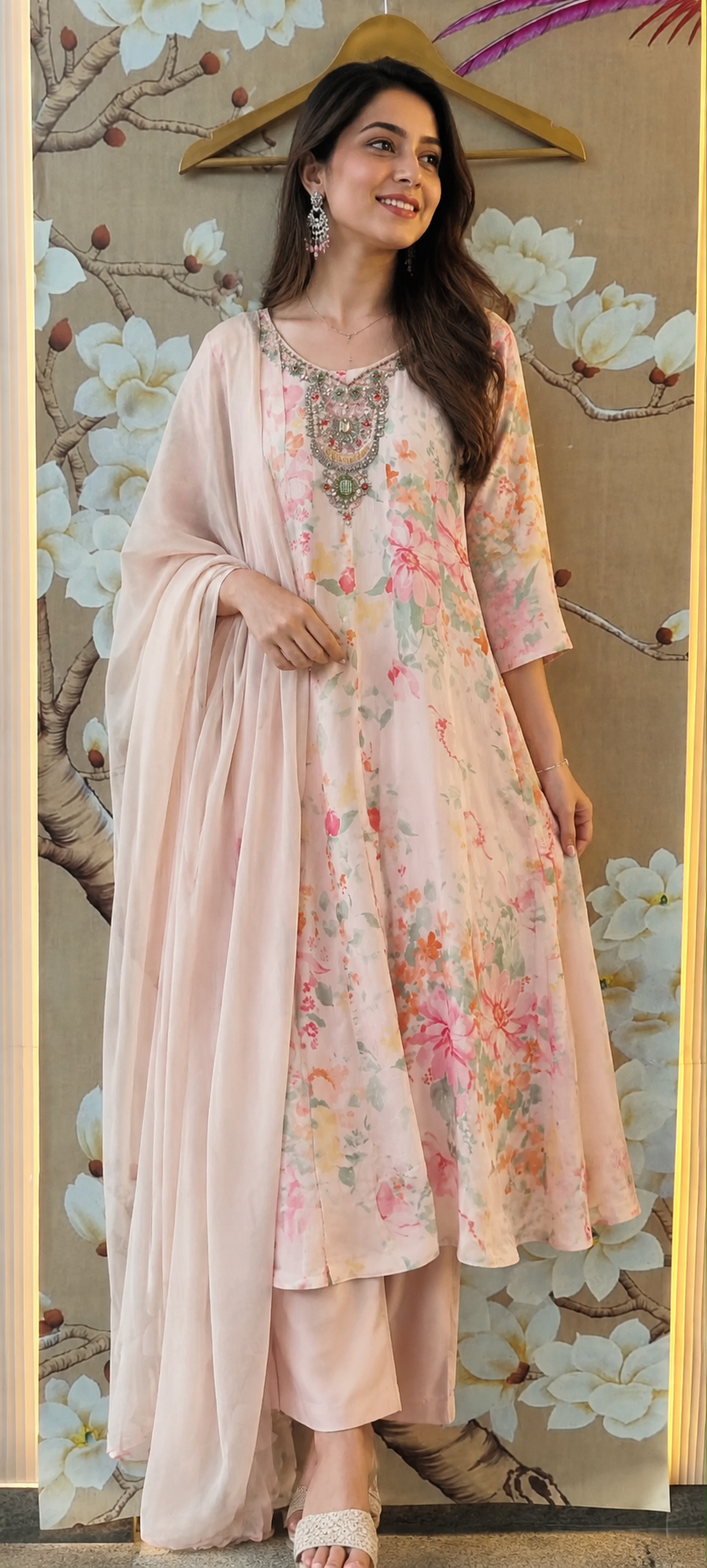 Premium chinon handwork Anarkali suit set