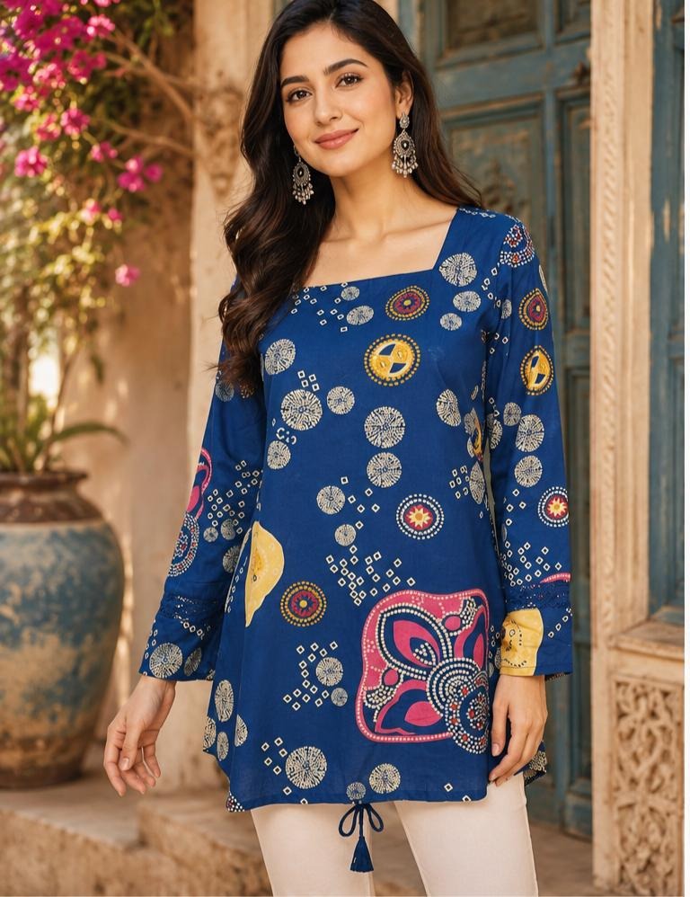 Pretty cotton designer back top in blue Pretty cotton designer back top in blue