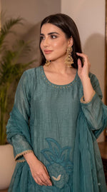 Pretty tissue cutwork suit set in blue