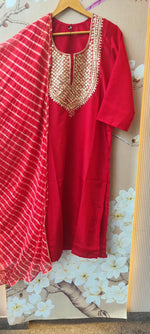 Viscose silk gotta detailing plazzo suit set paired with shiffon dupatta in red