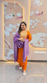 Designer back Russian silk with zari detailing suit set ( slight slim )