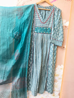 Pretty cotton real mirror block print dupatta set in rama