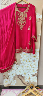 Premium chinon hand work suit in pink