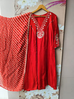 Premium dola silk with gotta detailing paired with pure orgenza dupatta in red