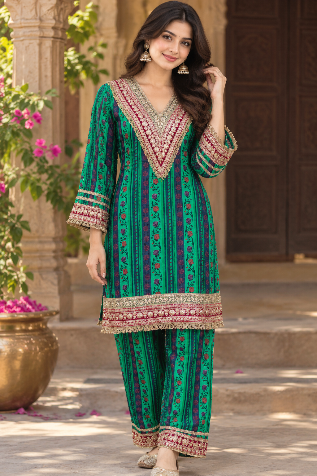Pure crepe front n back link co ord in green