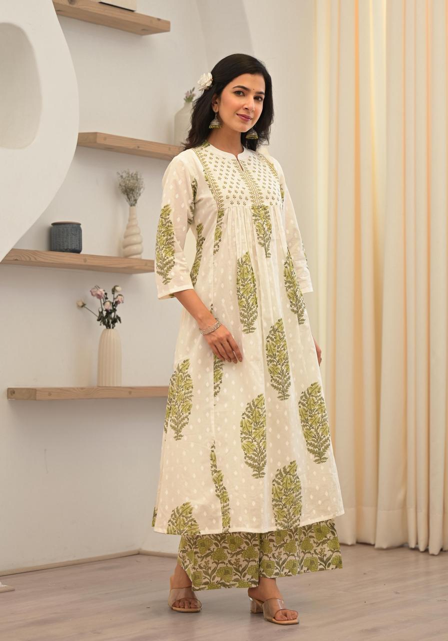 Pure cotton block print plazzo suit set