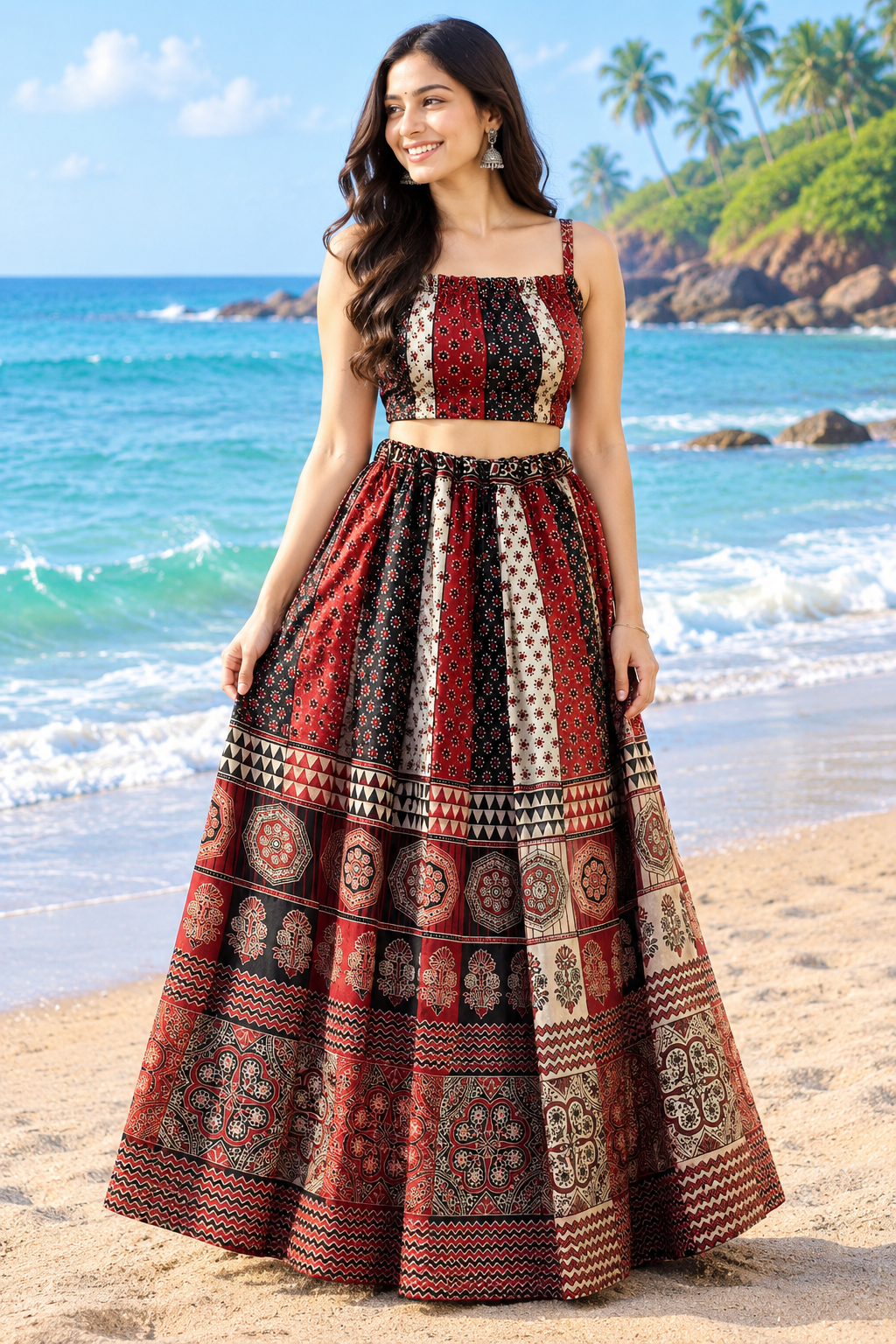 Premium gaji red n black skirt