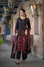 Pure Russian silk digital print red n black suit set