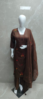 Premium brown colour embroidery Mul cotton full suit set