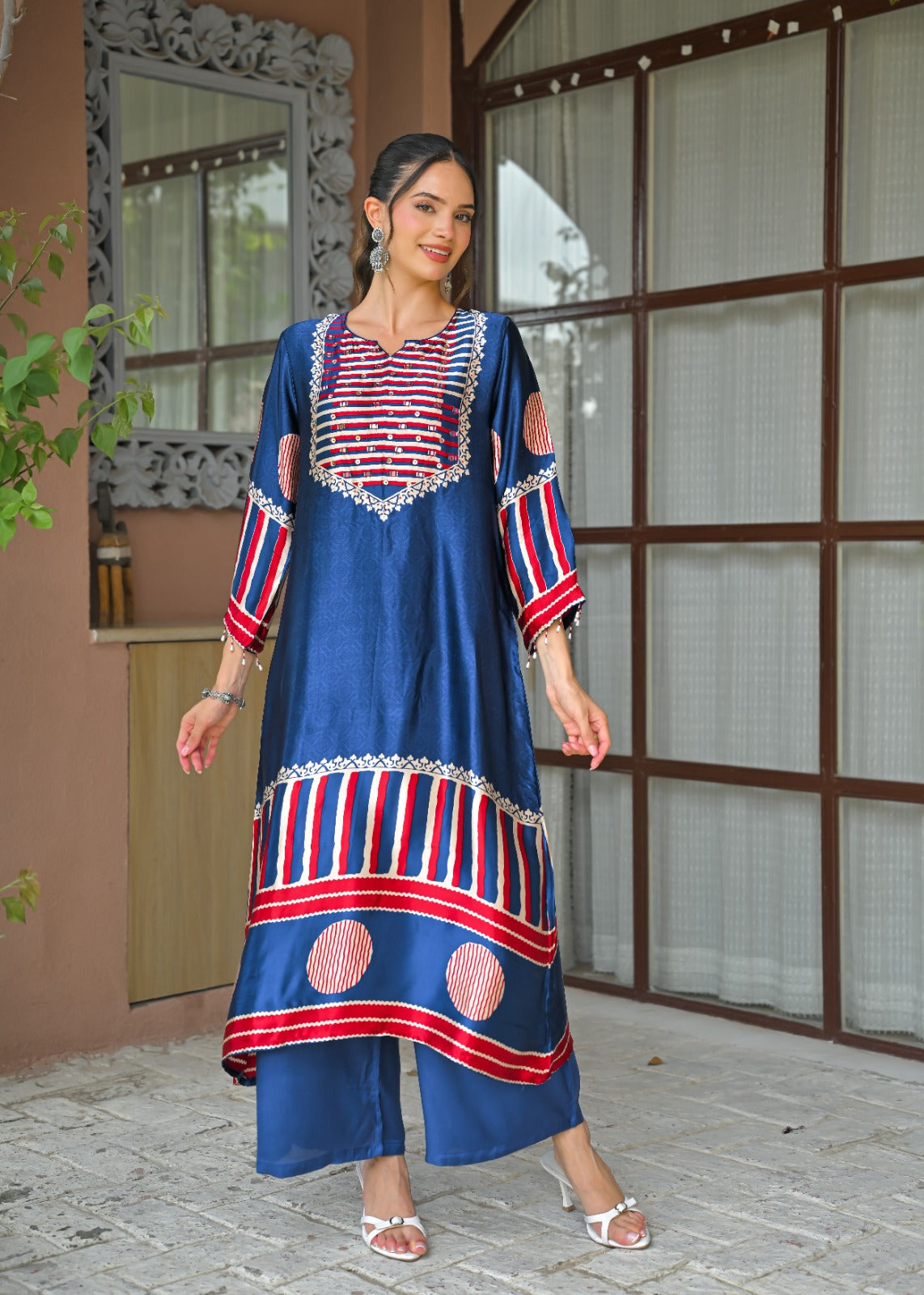 Premium gaji silk kurta pant in blue with coin detailing