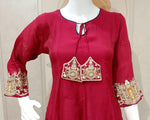 Pretty Mul chanderi with pretty handwork detailing suit set in red