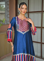 Premium gaji silk kurta pant in blue with coin detailing