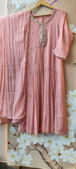 Premium Mul chanderi handwork full suit set in pink