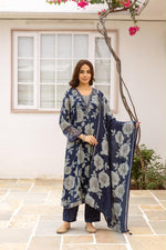 Modale digital printed full suit set in blue