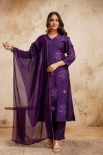 Pretty bemberg muslin embroidered suit in purple