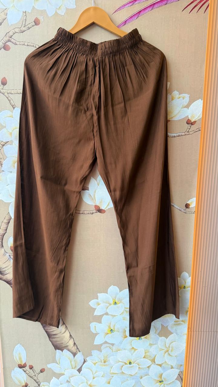 Pretty Mul chanderi full suit with beautiful handwork in brown
