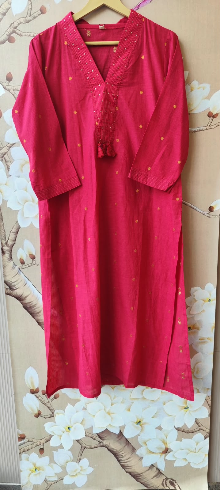 Premium handloom cotton zari weaved suit in pink