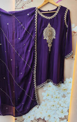Premium chinon beautiful handwork all over in purple