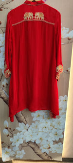 Premium chinon designer zari embroidered on back , pant n kurta in red