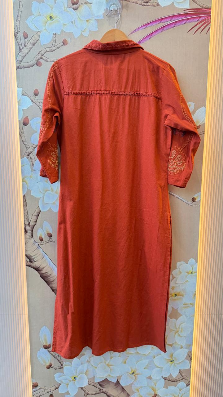 Pure cotton embroidered suit set in orange